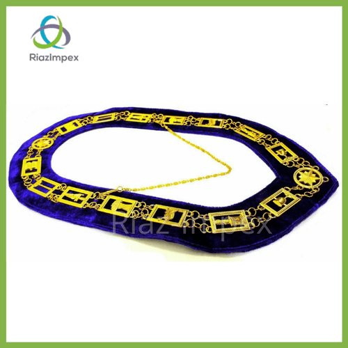 RIAZ IMPEX MASONIC REGALIA Masonic Regalia OES Order of Star Metal Chain Collar PURPLE Velvet Backing