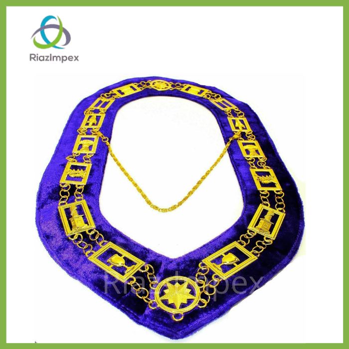 RIAZ IMPEX MASONIC REGALIA Masonic Regalia OES Order of Star Metal Chain Collar PURPLE Velvet Backing