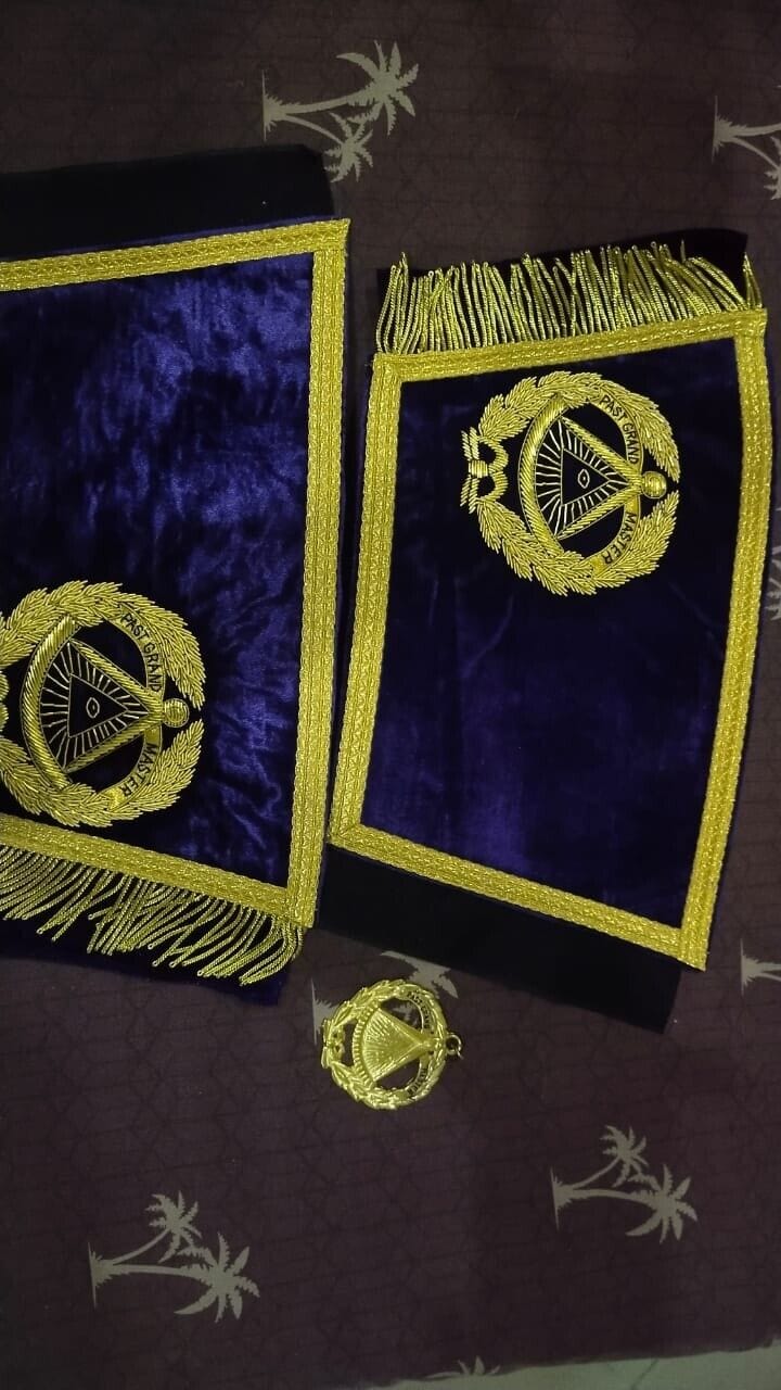 RIAZ IMPEX MASONIC REGALIA Masonic Regalia Past Grand Master cuff pair set HandMade with free Jewel Gold