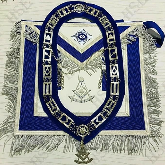 RIAZ IMPEX MASONIC REGALIA Masonic Regalia Past Master Apron Blue with Chain Collar & Jewel