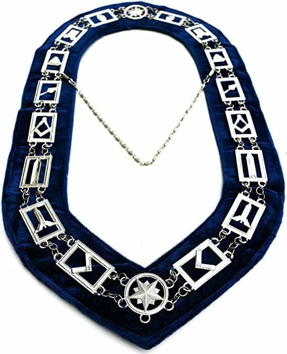 RIAZ IMPEX MASONIC REGALIA Masonic Regalia Past Master Apron Blue with Chain Collar & Jewel