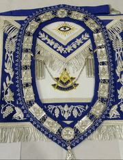 Masonic Past Master Apron & Collar with Jewel Blue Velvet Hand Embroidered