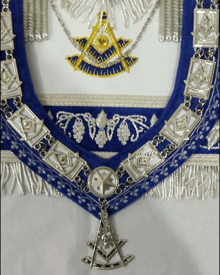 RIAZ IMPEX MASONIC REGALIA MASONIC REGALIA PAST MASTER APRON & COLLAR + JEWEL BLUE VELVET HAND EMBROIDERED