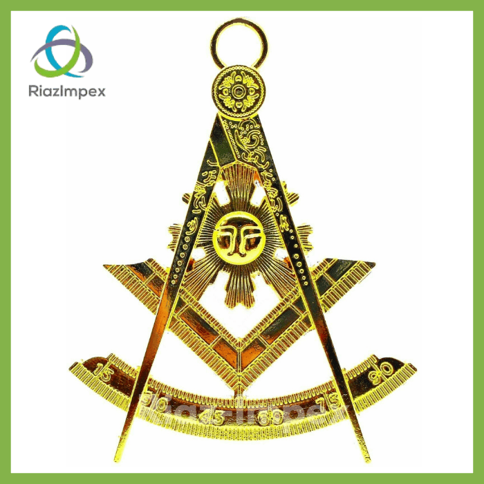 RIAZ IMPEX MASONIC REGALIA Masonic Regalia PAST MASTER GOLD Chain Collar BLUE Velvet Backing with jewel