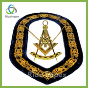 Masonic Past Master Gold Chain Collar Blue Velvet Backing with Jewel