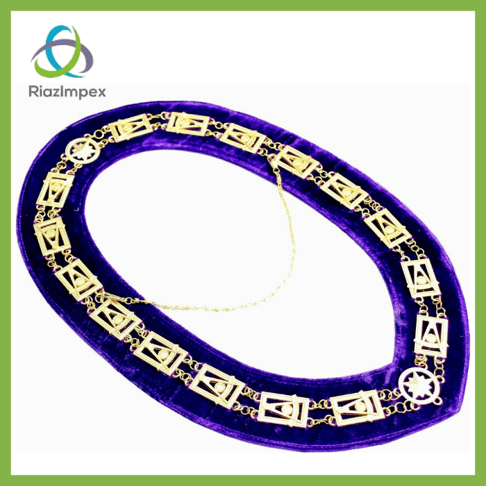 RIAZ IMPEX MASONIC REGALIA Masonic Regalia PAST MASTER Metal Chain Collar PURPLE COLOR Velvet Backing