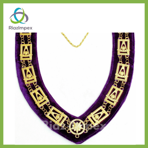RIAZ IMPEX MASONIC REGALIA Masonic Regalia PAST MASTER Metal Chain Collar PURPLE COLOR Velvet Backing