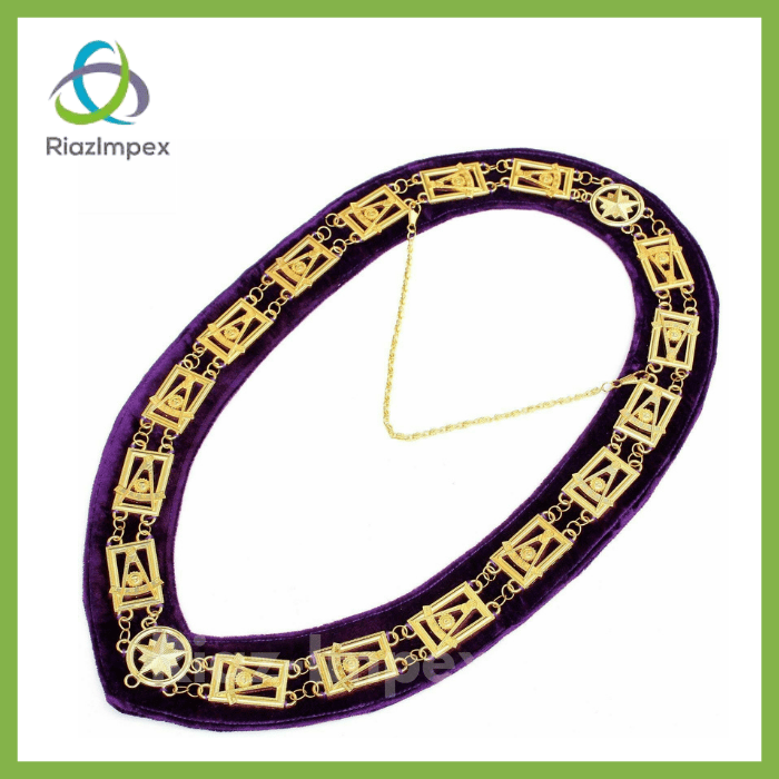 RIAZ IMPEX MASONIC REGALIA Masonic Regalia PAST MASTER Metal Chain Collar PURPLE COLOR Velvet Backing