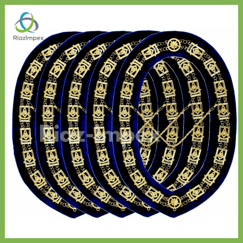 RIAZ IMPEX MASONIC REGALIA Masonic Regalia PAST MASTER Metal Chain Collars BLUE Backing Collar pack of 5