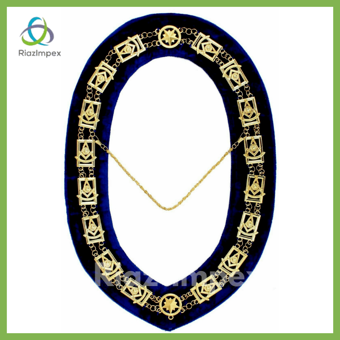 RIAZ IMPEX MASONIC REGALIA Masonic Regalia PAST MASTER Metal Chain Collars BLUE Backing Collar pack of 5