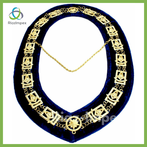 RIAZ IMPEX MASONIC REGALIA Masonic Regalia PAST MASTER Metal Chain Collars BLUE Backing Collar pack of 5