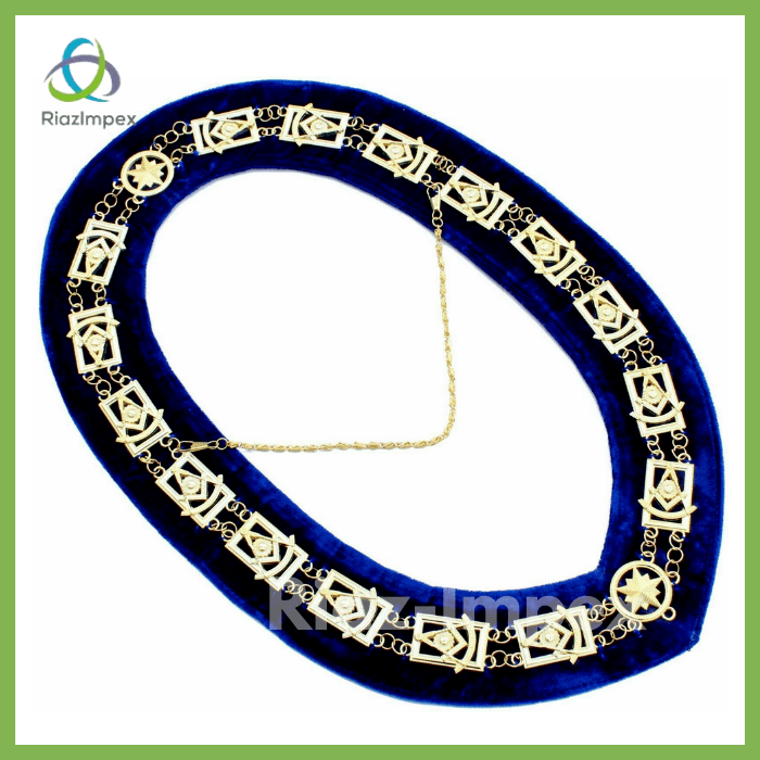 RIAZ IMPEX MASONIC REGALIA Masonic Regalia PAST MASTER Metal Chain Collars BLUE Backing Collar pack of 5