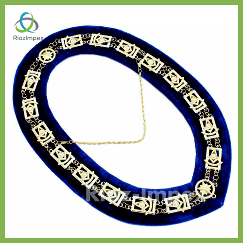 RIAZ IMPEX MASONIC REGALIA Masonic Regalia PAST MASTER Metal Chain Collars BLUE Backing Collar pack of 5