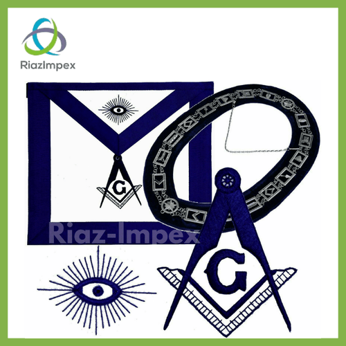 RIAZ IMPEX MASONIC REGALIA Masonic Regalia PAST MASTER SILVER Chain Collar BLUE Backing + JEWEL + GLOVES