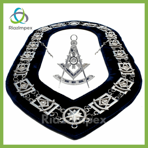 RIAZ IMPEX MASONIC REGALIA Masonic Regalia PAST MASTER SILVER Chain Collar BLUE Backing + JEWEL + GLOVES