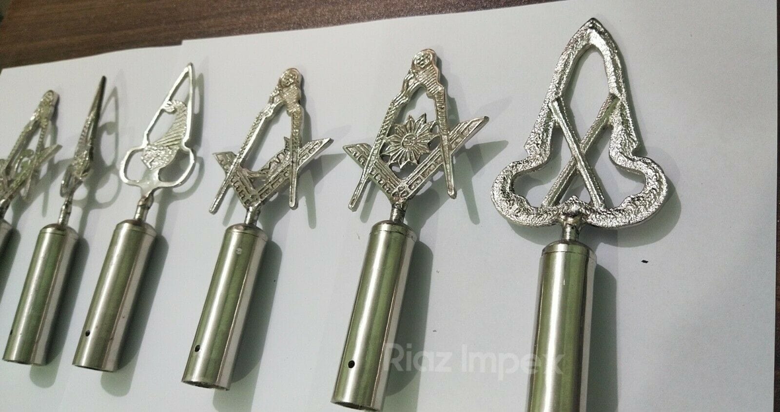 RIAZ IMPEX MASONIC REGALIA Masonic Regalia Pole Topper, BLUE LODGE RODS & TOPS Silver Set of 6 pieces