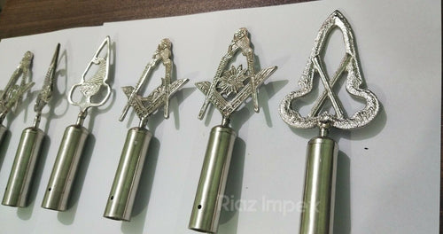 RIAZ IMPEX MASONIC REGALIA Masonic Regalia Pole Topper, BLUE LODGE RODS & TOPS Silver Set of 6 pieces