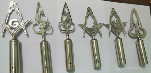 RIAZ IMPEX MASONIC REGALIA Masonic Regalia Pole Topper, BLUE LODGE RODS & TOPS Silver Set of 6 pieces