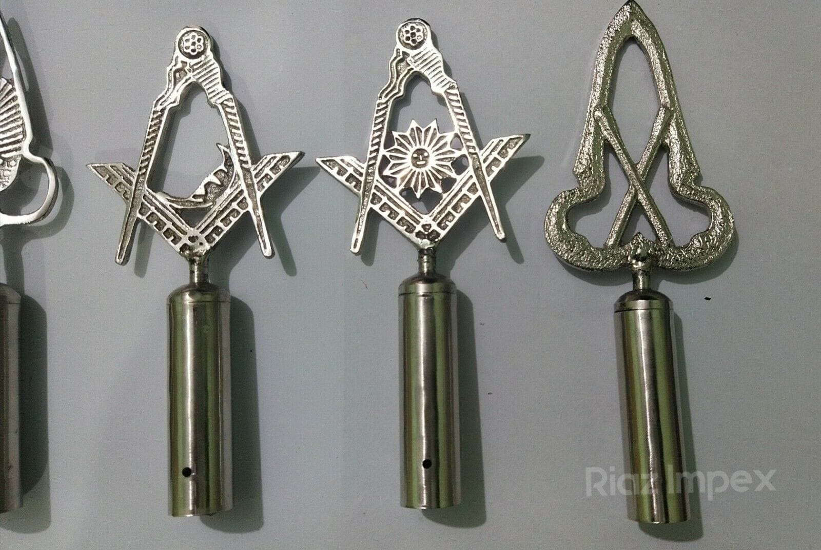 RIAZ IMPEX MASONIC REGALIA Masonic Regalia Pole Topper, BLUE LODGE RODS & TOPS Silver Set of 6 pieces