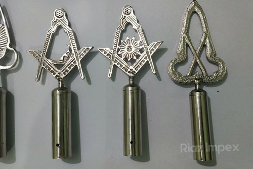 RIAZ IMPEX MASONIC REGALIA Masonic Regalia Pole Topper, BLUE LODGE RODS & TOPS Silver Set of 6 pieces