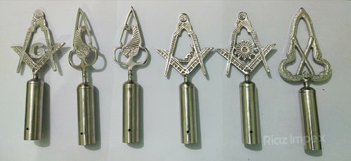 RIAZ IMPEX MASONIC REGALIA Masonic Regalia Pole Topper, BLUE LODGE RODS & TOPS Silver Set of 6 pieces