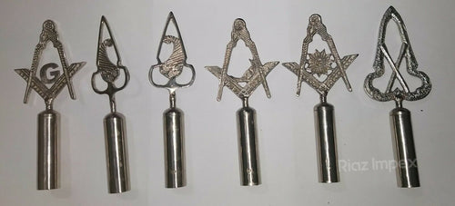 RIAZ IMPEX MASONIC REGALIA Masonic Regalia Pole Topper, BLUE LODGE RODS & TOPS Silver Set of 6 pieces