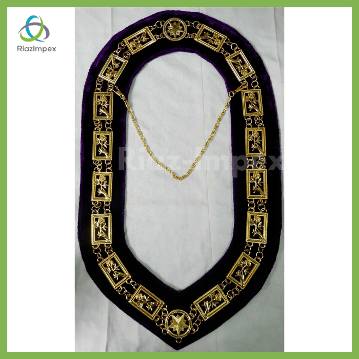 RIAZ IMPEX MASONIC REGALIA Masonic Regalia Rose of Seven Seal Gold Metal Chain Collar Best Quality