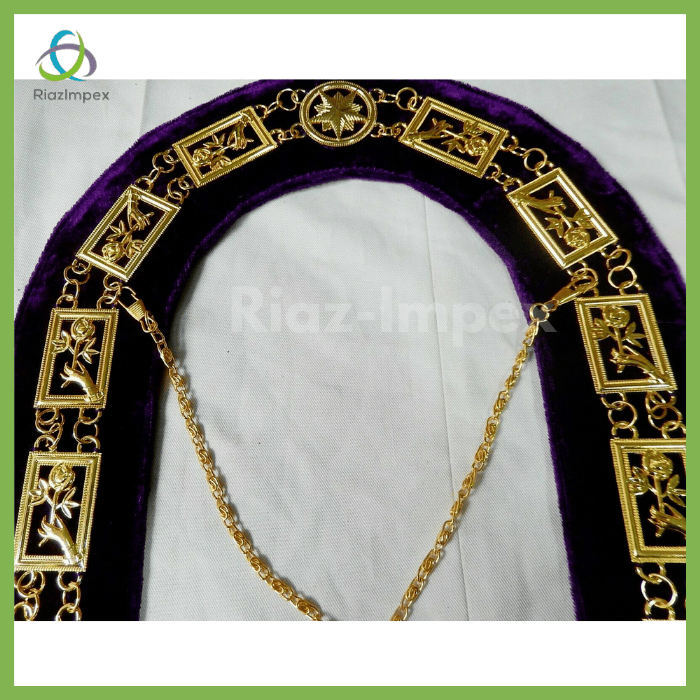 RIAZ IMPEX MASONIC REGALIA Masonic Regalia Rose of Seven Seal Gold Metal Chain Collar Best Quality