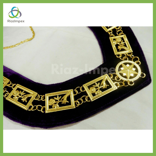 RIAZ IMPEX MASONIC REGALIA Masonic Regalia Rose of Seven Seal Gold Metal Chain Collar Best Quality
