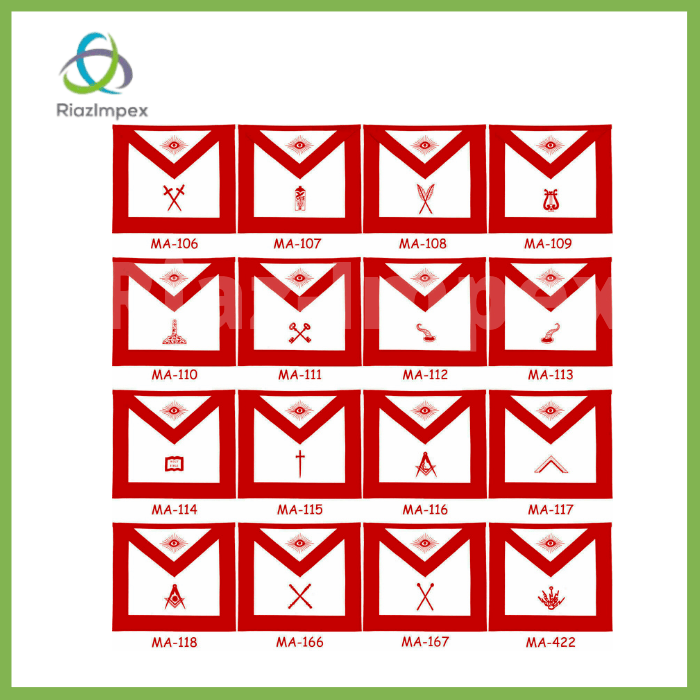 RIAZ IMPEX MASONIC REGALIA Masonic Regalia Scottish Rite Officers Apron Machine Embroidered Apron set OF 12