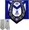 Masonic Square & Compass Machine Embroidered Apron, Chain Collar & Gloves Set