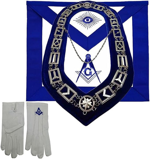 RIAZ IMPEX MASONIC REGALIA Masonic regalia Square and compass with G Machine embroidered Apron with chain collar gloves set