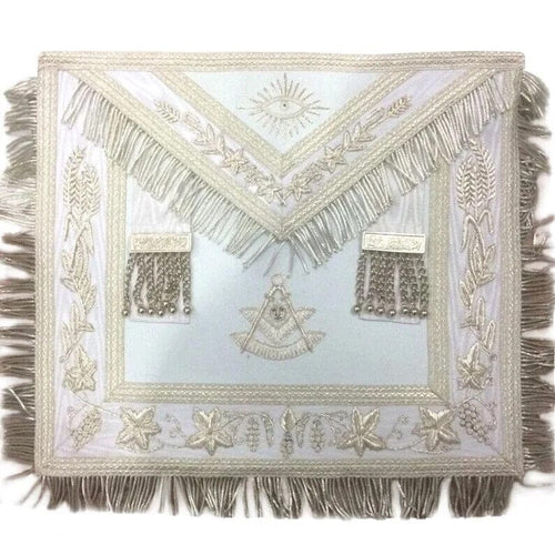 RIAZ IMPEX MASONIC REGALIA Masonic Regalia White Blue Lodge Past Master Apron Hand Embroidered Bullion Vine