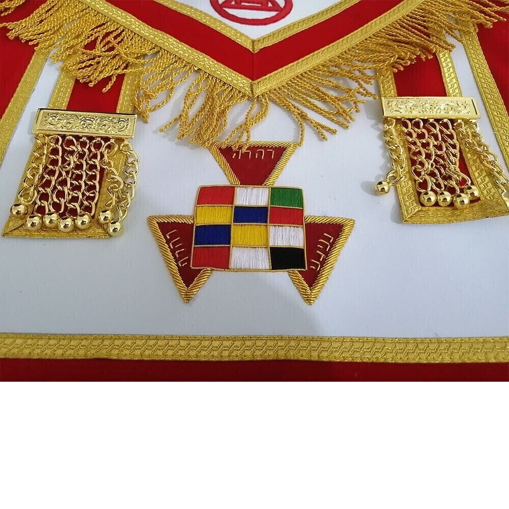 RIAZ IMPEX MASONIC REGALIA Masonic Royal Arch Apron, chain collar, JEWEL set High priest Red Pack of 3 Sets