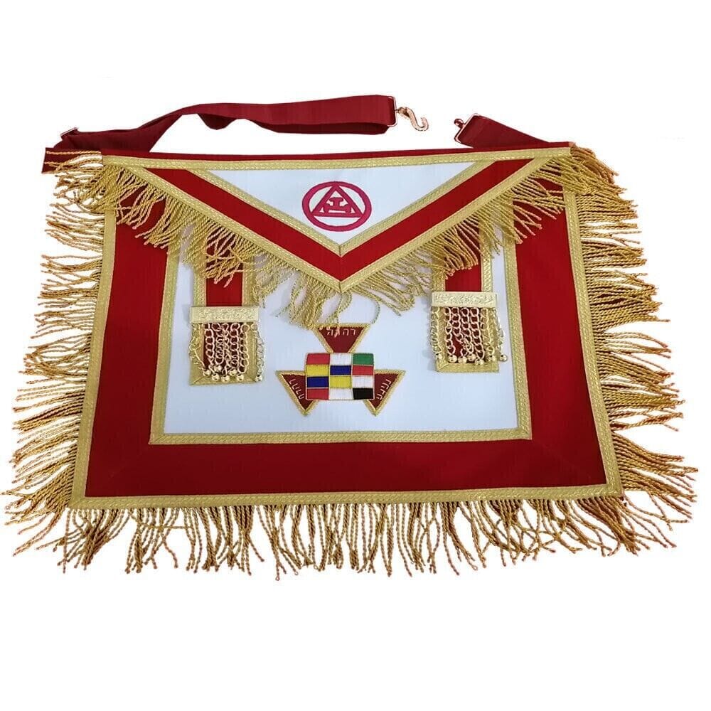 RIAZ IMPEX MASONIC REGALIA Masonic Royal Arch Apron, chain collar, JEWEL set High priest Red Pack of 3 Sets