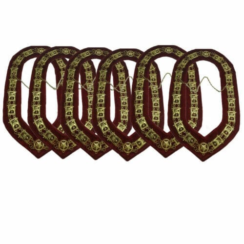 RIAZ IMPEX MASONIC REGALIA Masonic Shriner Chain collar Golden plated on Red Velvet Backing pack of 6