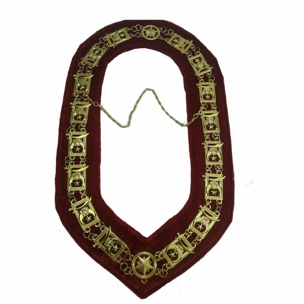 RIAZ IMPEX MASONIC REGALIA Masonic Shriner Chain collar Golden plated on Red Velvet Backing pack of 6