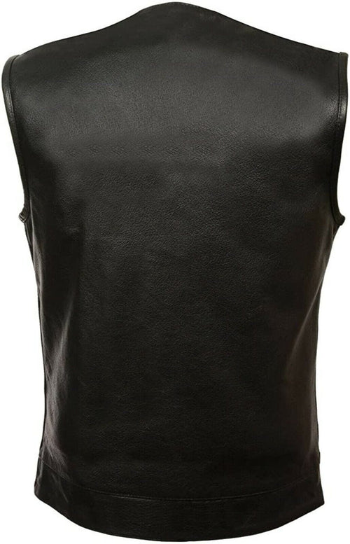 RIAZ IMPEX MASONIC REGALIA Men's Basic Leather Motorcycle Vest Zipper & Snap Closure Single Panel Back