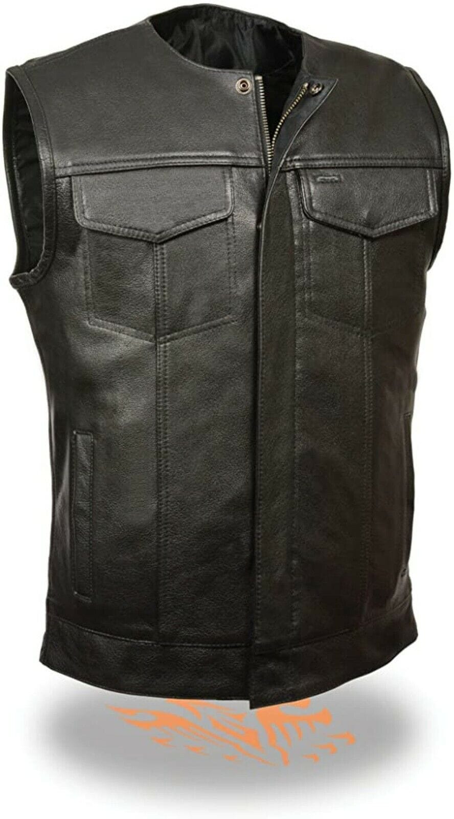 RIAZ IMPEX MASONIC REGALIA Men's Basic Leather Motorcycle Vest Zipper & Snap Closure Single Panel Back