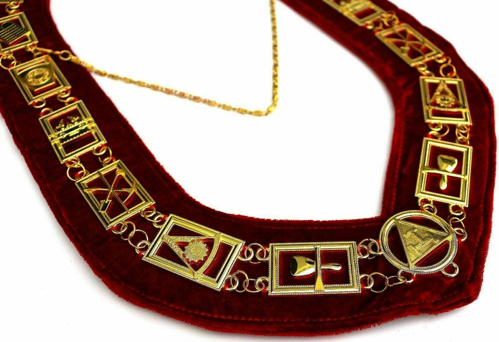RIAZ IMPEX MASONIC REGALIA NEW SET of 2 Royal Arch Chain Collar Regalia Red Velvet Masonic Jewel York Rite