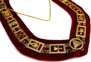 RIAZ IMPEX MASONIC REGALIA NEW SET of 2 Royal Arch Chain Collar Regalia Red Velvet Masonic Jewel York Rite