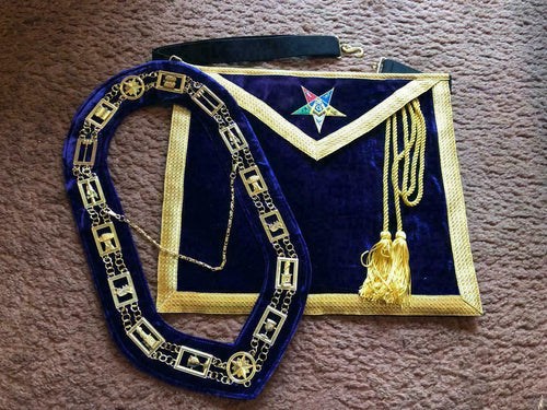 RIAZ IMPEX MASONIC REGALIA OES WORTHY PATRON MATRON MASONIC APRON AND CHAIN COLLAR, EASTERN STAR APRON