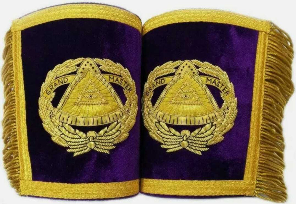 RIAZ IMPEX MASONIC REGALIA Purple Masonic Gauntlets Cuffs - Grand Master Bullion Embroidered With Fringes