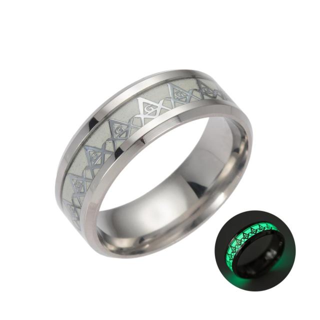 Riaz Impex Masonic Rings 6 / Silver-Tone Luminous Master Mason Luminous Square & Compass Ring