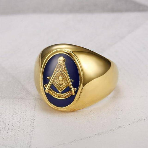 Riaz Impex Masonic Rings 7 / Gold Tone Past Master Oval Blue Ring