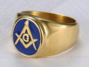 Riaz Impex Masonic Rings 7 Master Mason Stainless Steel Ring – Gold & Blue