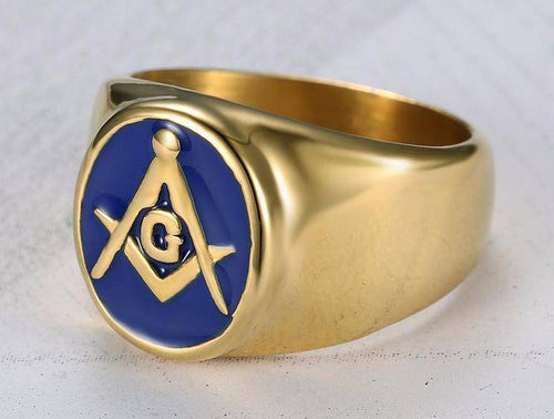 Riaz Impex Masonic Rings 7 Master Mason Stainless Steel Ring – Gold & Blue