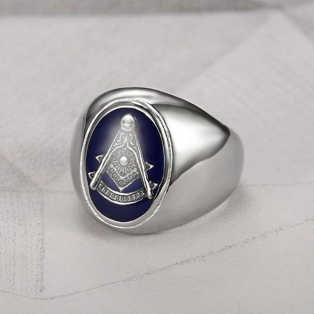 Riaz Impex Masonic Rings 7 / Silver Tone Past Master Oval Blue Ring
