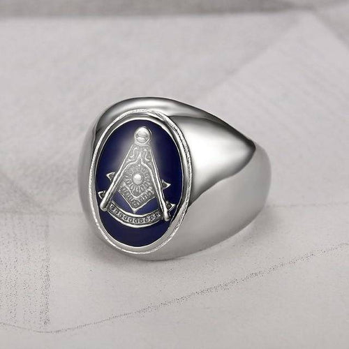 Riaz Impex Masonic Rings 7 / Silver Tone Past Master Oval Blue Ring