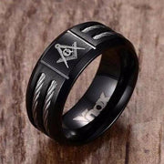 Master Mason Black Ring – Silver Cable Detail